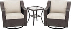 3 Pieces Patio Conversation Furniture Set - 2 Swivel Chairs, 1 Side Table, Outdoor Wicker Rocking Glider Armchairs with Washable Cushions for Porch, Balcony, Sunroom (Beige)