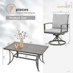 HAPPATIO 7-Piece Outdoor Dining Set - All Aluminum Patio Table and Chairs Set for 6 Includes 1 Rectangular Dining Table and 6 Swivel Dining Chairs with Cushions for Lawn, Garden, Backyard