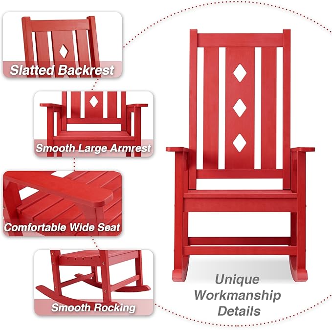 Oversized Rocking Chair, Outdoor Rocking Chair for Adults, All Weather Resistant Porch Rocker for Lawn Garden, 350lbs Weight Capacity