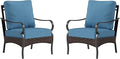 PHI VILLA Outdoor Wicker Chairs Sofa of 2, All Weather High Back Rattan Chairs 2 Seats with Comfy Cushions for Porch Deck
