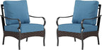 PHI VILLA Outdoor Wicker Chairs Sofa of 2, All Weather High Back Rattan Chairs 2 Seats with Comfy Cushions for Porch Deck