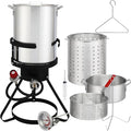 30QT Turkey Fryer & 10QT Fish Fryer, Outdoor Turkey Deep Fryer Pot Set Seafood Boiler Kit,4-Pcs Cooker Set, Gas Fryer Boiler Steamer with 54,000 BTU Burner,Turkey Rack for Backyard & Outdoor Cooking
