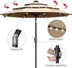 EliteShade USA 10-Year-Non-Fading Solar 9ft 3 Tiers Market Umbrella with 80 LED Lights Patio Umbrellas Outdoor Table with Ventilation,Heather Beige