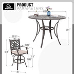 MFSTUDIO Cast Aluminum Bar Height Patio Dining Set of 7, Outdoor Table and Chairs Set with 1×54" Round Aluminum Patio Table and 6×Swivel Outdoor Bar Stool