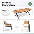 Pellebant 11 Piece Patio Table and Chairs Set for 10, Aluminum Outdoor Dining Set with Umbrella Hole, Stackable Dining Chairs & 94" Dining Table, Brown