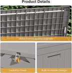 Patiolife 100 Gallon Resin Deck Box, Large Outdoor Storage Box for Garden Tools, Pool Supplies, Waterproof and Lockable, Grey