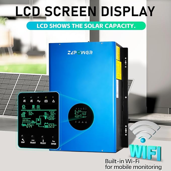 ZLPOWER 10000W 48V Off-Grid Inverter Charger, Peak Power 30000W for 20s, 240V AC Input, 120/240V Split Phase Output, Pure Sine Wave, UL1741 Certified, Built-in 2 MPPT Low Frequency for Solar System