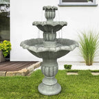 39.3” H Outdoor Floor Water Fountain, 3-Tiers Concrete Water Fountain with Submersible Electric Pump - Garden Cascading Waterfall for Yard Patio Lawn Home Decor