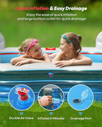 QPAU Inflatable Swimming Pool, Full-Sized Blow Up Pools with Seats and Backrests, Kiddie Pool for Outdoor & Backyard, for Family Summer Time Fun, Jelly Blue