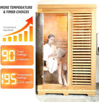 Indoor Traditional Steam Sauna 2 Person, Canadian Hemlock Saunas, 4.5KW Harvia Heater, 220V,Fence Design, Better Sealing, Left Door(0-195℉) (with Door Fence)
