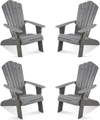 Adirondack Chair Set of 4, Outdoor Oversized Patio Chair Poly Lumber Weather Resistant & Durable Fire Pits Chair for Poolside,Lawn and Garden,350lbs Weight Capacity (Grey)