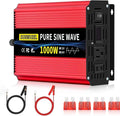 SUNWHEEL 1000W 24V Pure Sine Wave Inverter, 24V DC to 110V/120V AC Power Inverter for RV、Off Grid、Truck、Power Outage with 2 AC outlets and LCD Display