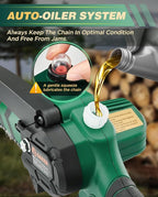 Saker Mini Chainsaw with Auto Oiler|6 Inch Chainsaws[2025 Upgraded]|Mini Cordless Electric Chain Saw|Small Handheld Portable Chainsaw Battery Powered for Tree Trimmer and Garden 1 Battery+2 Chains
