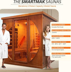 Smartmak Full Spectrum Infrared 2 Person Sauna Room, Red Light Therapy Luxury Wood Home Sauna with Recliner, Canadian Red Cedar Indoor Dry Saunas Spa, 3400W with 10 Heaters, Speaker, Light, Oxygen Bar