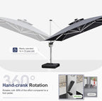 PURPLE LEAF 10' X 13' Double Top Deluxe Solar Powered LED Rectangle Patio Umbrella Offset Hanging Umbrella Outdoor Cantilever Umbrella, Grey