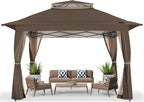 ABCCANOPY 13x13 Pop Up Gazebo, Outdoor Canopy Tent, Instant Screened Shelter with Mosquito Netting for Patio, Garden, Backyard, Party, Camping (Brown)