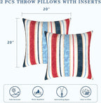 LVTXIII Outdoor Throw Pillows, Decorative Throw Pillows with Inserts, 20"x20" Square Pillows for Bed, Couch, Sofa and Patio Furniture, Set of 2, Stripe Red Blue