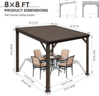 Domi 8'x8' Lean to Gazebo Hardtop, Expandable Wall Mounted Pergola with Gutters & Galvanized Steel Roof, 60MPH Wind Resistance, Outdoor Metal Heavy Duty Metal Awning for Patio, Deck, Backyard - Brown