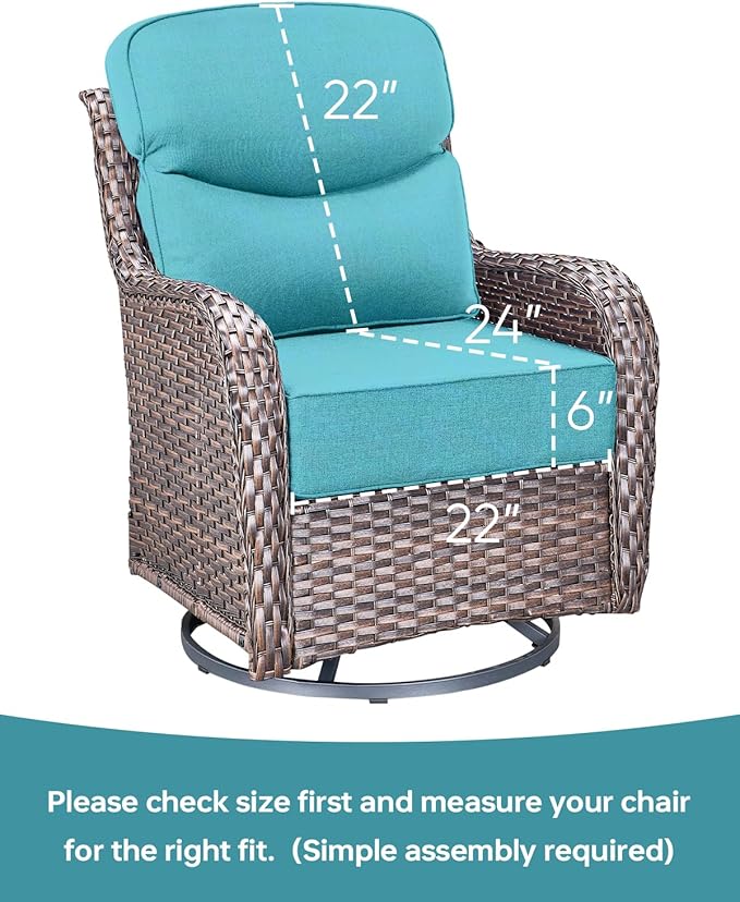 Luxury 22x24/22x25 6-Inch Smile Outdoor Seat Cushions Set of 2 - Superior Comfortable Water-Repellent Patio Chair Cushion for Rattan Dining Glider Loveseat Sectional Sofa - Turquoise