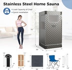 Giantex Portable Sauna Box, Full Body Steam Sauna for Home with 3L Generator, Remote Control, Folding Chair & Wooden Foot Roller, Lightweight Single Person Sauna Tent, 36" x 36" x 72", Gray