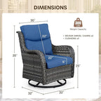 Patio Swivel Chair Set of 2, Resin Wicker Swivel Patio Glider Chairs with Smile-Shaped Cushions, High Back Luxury Swivel Patio Glider Chairs for Outdoor, Brown Wicker|Blue Cushions