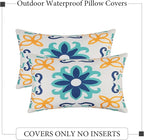 Outdoor Waterproof Throw Pillow Covers Set of 4 Floral Printed and Boho Farmhouse Outdoor Pillow Covers for Patio Funiture Garden 12x20 Inch Blue