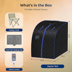 SereneLife Portable Sauna Box for Home, Infrared Sauna Tent with Heated Foot Pad and Folding Chair, Remote Control In-Home Spa, 38" x 32” - (Black)