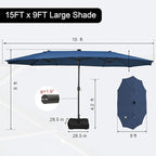 Sundale Outdoor 15ft Large Patio Umbrella with Base Included and Umbrella Cover, Outdoor Double-Sided Umbrella