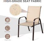 Tangkula 2 Piece Patio Dining Chairs, Outdoor Bistro Chairs W/Curved Armrests, Easy-to-Dry Fabric, Reinforced Steel Frame, Wide & Comfortable Camping Chairs for Garden, Poolside, Backyard (1, Beige)