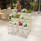 Flower Display Stand With 12PCS Buckets, 3 Layers Metal Plant Stand with Wheels, Heavy Duty Moving Plant Cart Shelf, for Indoor, Outdoor Patio Garden, Living Room, Florist (White - Round Bucket)