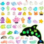 Luminous Mini Resin Ocean Animals Tiny Resin Sea Animal Tiny Turtle Octopus Dolphin Shark Miniature Figurines for Fish Tank Decorations, Glow in The Dark for Garden Miniatures Accessories 50 pcs