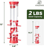 Kingsyard 2 Pack Tube Bird Feeder for Outdoors Hanging, Removable Base and Perch, 6 Feeding Ports - Easy to Clean, Premium Hard Plastic, Attracting for Finches Cardinals (Red)