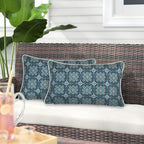 Magpie Fabrics Pack of 2 Outdoor Waterproof Lumbar Rectangular Throw Pillow with Insert, Home Decorative Toss Pillows All Weather Cushion for Patio Garden Car Office (12x20 Inch, Morgan Medal Print)