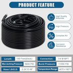 100FT Sewer Jetter Kit for Pressure Washer, 5800PSI Water Jet Durable Drain Cleaner Hose 1/4 Inch NPT Corner with 4 Specialized Nozzles，Waterproof Tape, Pearl Corsage Pin, Handle Strap & 2 Spanners