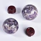 JIC Gem 3.1-3.5 inch(80-90mm) Large Crystal Ball Chevron Amethyst Healing Crystals Sphere with Wooden Stand Meditation Home Decor