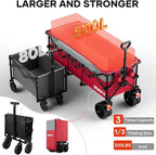 49" L Collapsible Extended Wagon with 500lbs Weight Capacity,300L Heavy Duty Sports Wagon,Big All-Terrian Wheels with Cup Holders,Cart for Sports,Grocery,Shopping,(Rosepink)