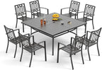 PHI VILLA 9-Piece Outdoor Dining Set, Square Metal Table (60") with Umbrella Hole and 8 Stackable Dining Chairs – Perfect for Patio, Garden, Deck, Porch, and Yard, 9PCS Outdoor Dining Set Style 2