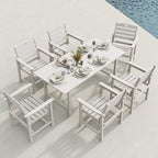 Patio Table and Chairs Set with Umbrella Hole, HDPE Patio Dining Set for 6, Outdoor Dining Set for Lawn, Patio, Porch, Deck, Poolside, Yard (White, 7-Piece)