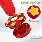 Hummingbird Feeder 2pack-14Ounces，5 Feeding Ports Glass Hummingbird feeders for Outdoors,Wide Mouth for Easy Filling/Cleaning，Hanging for Garden Backyard Decor, Includes Ant Moat (Red)