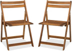 Acacia Wooden Chairs Set of 2, Folding Waterproof Small Patio Chairs with Waterproof and UV Coating, Indoor Outdoor Bistro Set for Garden Balcony Patio Lawn Living Room