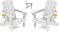 SERWALL Folding Adirondack Chair Set of 2, Reclining Adirondack Chair with 3 Recline Positions, All Weather HDPE Outdoor Adirondack, White