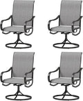 MFSTUDIO Outdoor Swivel Patio Dining Chairs Set of 4, High Back Breathable Textilene Patio Chairs for Balcony, Backyard, Deck, Garden (Light Grey Fabric, Black Frame)