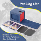 MTG Deck Box, Double Display Window MTG, Commander Deck Box Fits 120+ Single Sleeved Cards, PU Leather Magnetic Closure Card Box with 2 Dividers&2 Toploaders for TCG, CCG, Blue