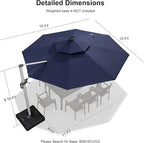 PURPLE LEAF 12ft Solar powered LED Patio Umbrella Outdoor Round Umbrella Large Cantilever Umbrellas with LED lights Windproof Offset Umbrellas Sun Umbrella for Garden Deck Pool Patio, Navy Blue