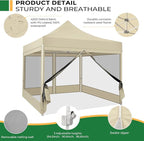 COBIZI 10x10 Heavy Duty Pop Up Canopy Tent with 4 Sidewalls, Commercial Gazebo Party Tent with Mosquito Netting Wall Easy Set Up Outdoor Instant Screen Canopy for Backyard, Patio, Garden, Khaki