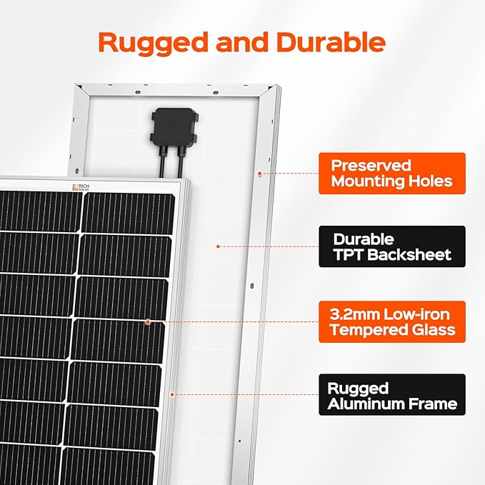 RICH SOLAR MEGA 100 Slim 2 Pack of 100 Watt Monocrystalline Solar Panel for RV, Trailer, Motorhome