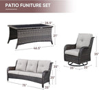 4 Piece Patio Furniture-All-Weather PE Wicker Outdoor Patio Furniture with Swivel Rocker Chairs,Outdoor Couch, Set with Coffee Table-Brown/Beige