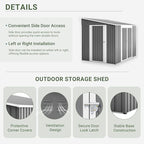 8x6 FT Outdoor Storage Shed with Sloping Roof, Lockable Double Doors & Adjustable Side Door, Weatherproof with Frame Floor, Compact Metal Tool Shed for Garden, Backyard and Patio