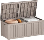 180 Gallon Waterproof Large Resin Deck Box Indoor/Outdoor Lockable Storage Container and Seating for Garden, Pool, and Patio (180 Gallon, Grey)