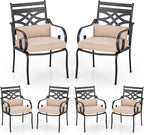 PHI VILLA Patio Dining Chairs Set of 6, Outdoor Chairs with Cushion and Pillow for Garden Lawn and Deck